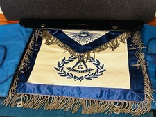 Vintage Masonic Past Master Apron Velvet Fringe Leather With Case