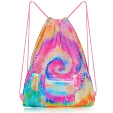 Mesh Drawstring Bag with Zipper Pocket, Beach Bag for Swimming Gear Backpack ...