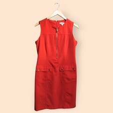 Dressbarn Orange Half Zip Utility Sheath Dress Sleeveless MIDI Pockets Women’s 8