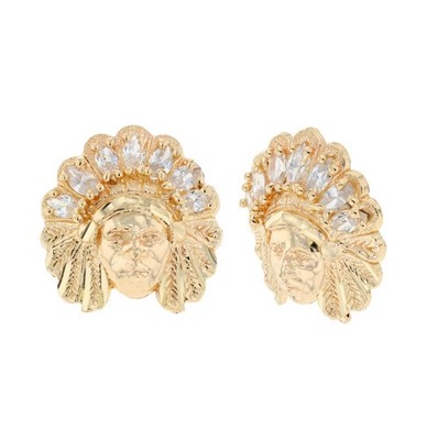 10k or 14k Yellow Gold American Indian Native American White CZ Set Earrings