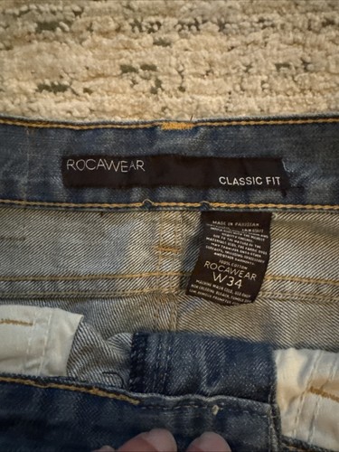 Vintage Rocawear Baggy Jeans Y2K Graphic Mens 34x33 Medium Wash EUC Embroidered - Picture 2 of 8