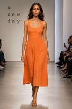 a new day Women  s Red Sleeveless Scoop Neck A-Line Midi Knit Dress, M