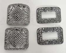 Lot Of 2 Antique Musi  Holfast Shoe Clips Ornate Rectangles Silver Tone EUC