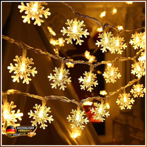 Lichterkette Schneeflocken 6M 40 Leds Batteriebetrieben Weihnachtsdekoration-image