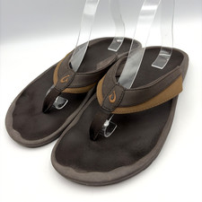 Olukai Ohana Koa Men's 12 EU 45 Slip On Flip Flop Thong Dark Brown