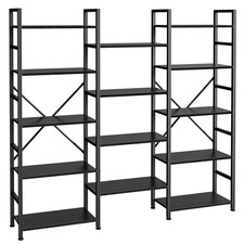 Triple Bookshelf, Bookcase with 14 Open Display Shelves, Wide Book Shelf Book...