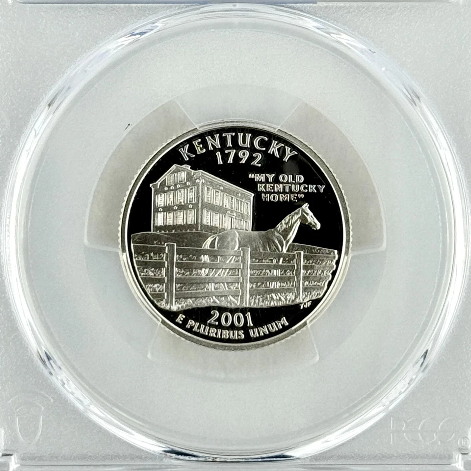 Kentucky Silver Quarter PR 70 DCAM PCGS 2001 S Best Top Grade 25c State Flag KY - Image 3 of 4
