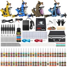 Solong Complete Tattoo Kit 4 Pro Machine Guns 54 336 Piece Set, Black, Silver