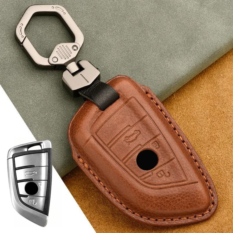 Capa de couro genuíno chave de carro para BMW X1 X2 X3 X4 X5 X6 X7 2 3 4 5 6 7 X6M - Imagem 3 de 4