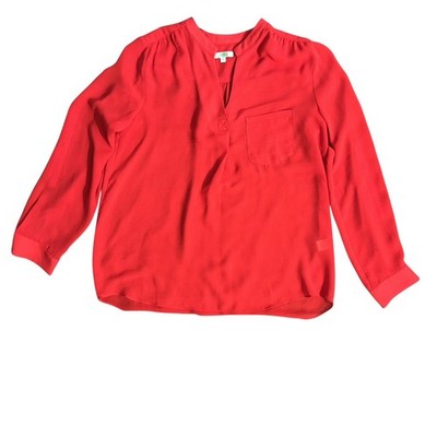 Jade Long Sleeve Sheer Blouse Women s Large Bright Red V-Neck Top EUC