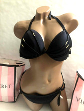 Victoria's Secret Swim Strappy Push Up 2 Piece Bikini Swim Set Black NWT