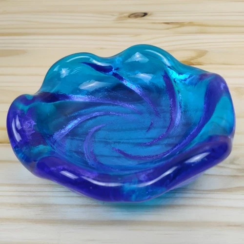 Fenton MCM Vtg Cobalt Blue Heavy Art Glass Texture Swirl Dish Candy Ashtray