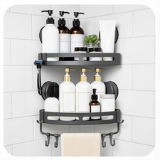 Corner Shower Caddy Suction Cup Shower Shelf Corner No Drilling Bathroom Show...