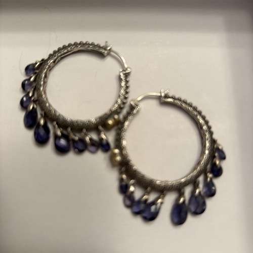 Barbara Bixby Amethyst Briolette Hoop Chandelier Earrings Sterling &18k Flowers - Picture 5 of 15