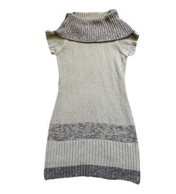 Red Paint Beige Gray Colorblock Knit Sweater Dress Cowl Neck Pockets L