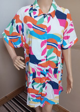 Multicoloured Printed Short Sleeve Button Up Front Shirt Dress Plus Size 16