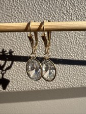 14K Solid Gold Earrings CZ Dangles Leverback Pierced Cubic Zirconia