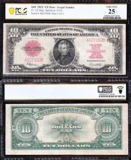 VERY NICE Bold & Crisp VF+ 1923 $10 "POKERCHIP" US Legal Tender Note! PCGS 25!