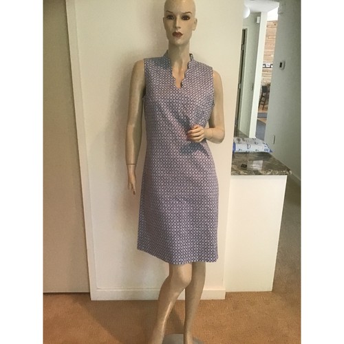 J.McLaughlin Vilma Blue Geometric Print Scalloped V-Neck Sleeveless Dress 10