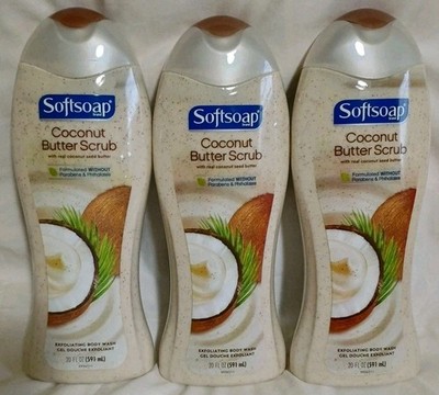3 Softsoap Coconut Butter Scrub Moisturizer Body Wash 20oz Real Coc Seed Butter