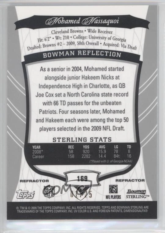 2009 Bowman Sterling Memorabilia Refractor /25 Mohamed Massaquoi Rookie Auto RC - Image 2 of 2