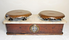 ANTICA BILANCIA Sabauda da BANCO in Legno e Marmo con piatti in Rame , cm.48x21