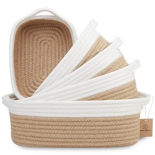 NaturalCozy 5-Piece Rectangle Storage Basket Set- Natural Cotton Rope Woven B...