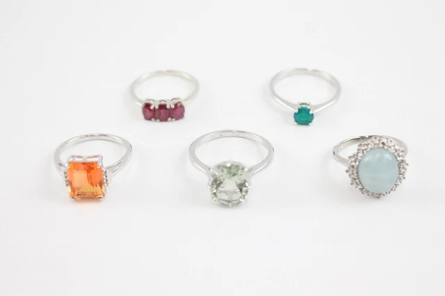 19 Sterling Silver Rings TGGC Gemporia Opal Aquamarine *Glass Filled Ruby x 5