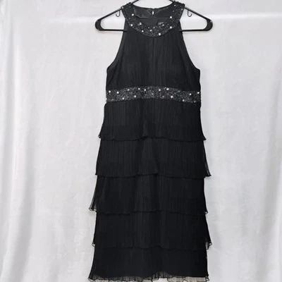 Jessica Howard Sz 6 Evening Black Beaded Tiered Ruffle Halter Cocktail Dress Z - Image 1 of 4