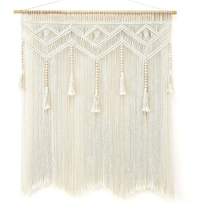 Boho Macrame Wall Hanging Large Tapestry Wood Beads Tassels Cream Boho Chic