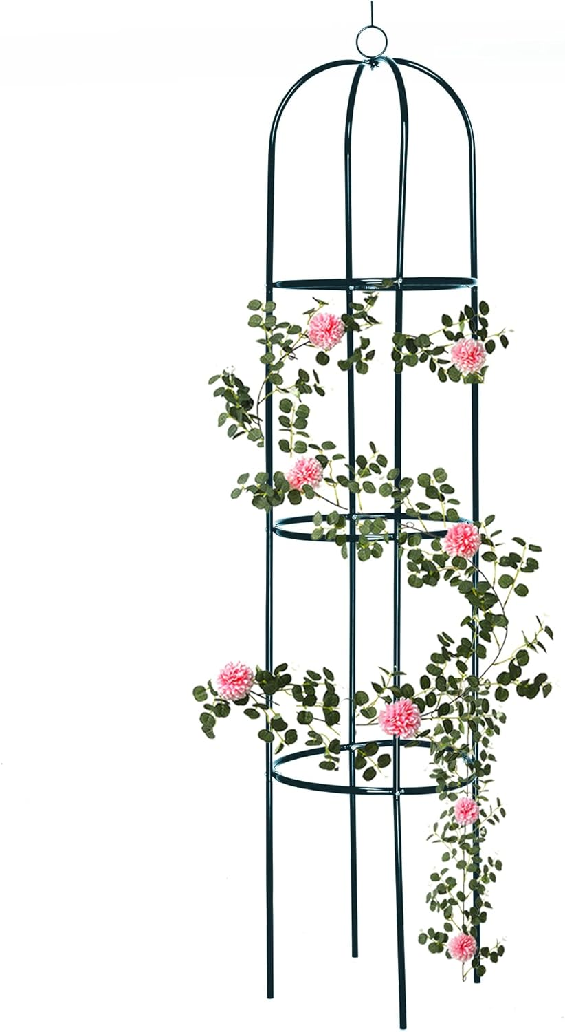 Ram® Large 2M Green Metal Garden Obelisk Heavy Duty Strong Tubular Plant Cage fo