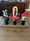 Lot of Nine Liquor Bottle Pourers w/ Glass Bottle Holders in Wooden Display Base — photo 9
