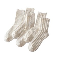 5 Pair White Cute Ankle Socks Women Coquette Cable Knit Lace Ruffle Frilly