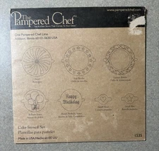 Pampered Chef #1535 Cake Stencil Set of 7 Patterns Balloons Borders Star Heart