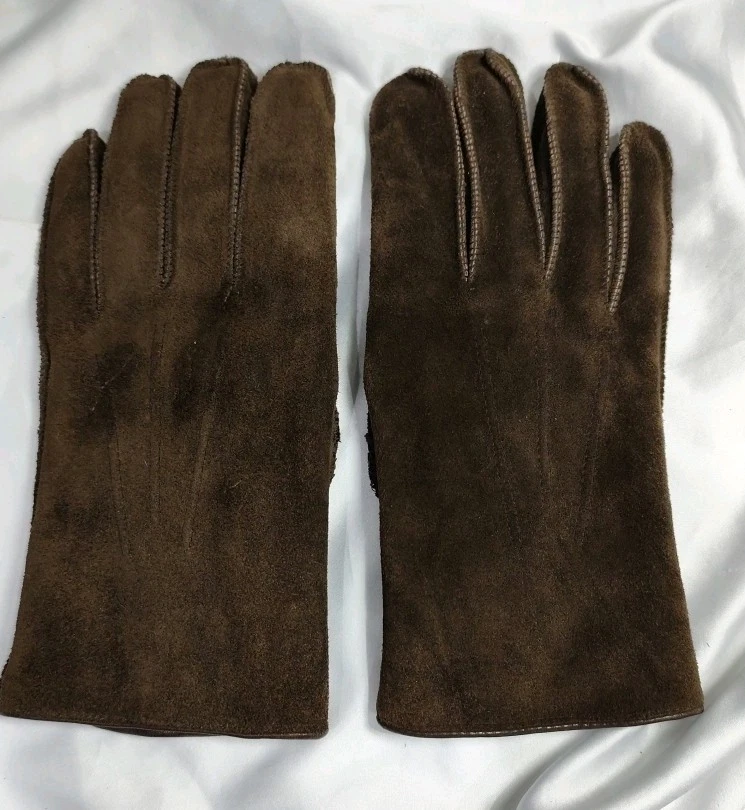 Vintage C&A Brown Suede Mens Lined Gloves Size Extra Large Good Condition