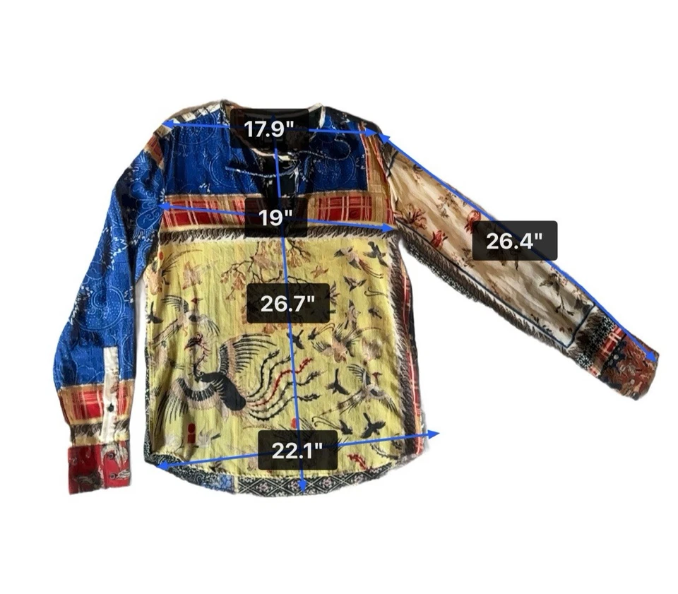 Roberto Cavalli Just Cavalli Patchwork Crane Bird Print Silk Blend Top Size 50 - Image 2 of 4