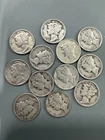 New Listing⭐️Lot of 12 US 90% Silver Mercury Dimes - Mixed Dates BELOW MELT ⭐️