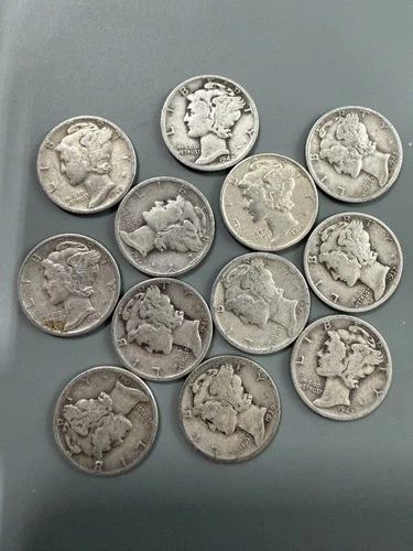 New Listing⭐️Lot of 12 US 90% Silver Mercury Dimes - Mixed Dates BELOW MELT ⭐️