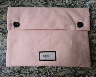 GUCCI Pink/Peach Cotton Pouch Clutch Button Bag w/Floral Interior. NEW Free Ship