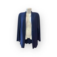 Antthony Women's Navy Open Long-Sleeve W/ Pleated & Button Detail Cardigan SZ XL