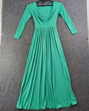 Vtg Maxi Dress Womens 9 10 Green Knit Nylon Cowl Neck Elastic Waist 70s Retro