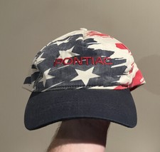 Vintage 90  s Pontiac Racing USA Snapback Cap American Flag Hat Made In USA  