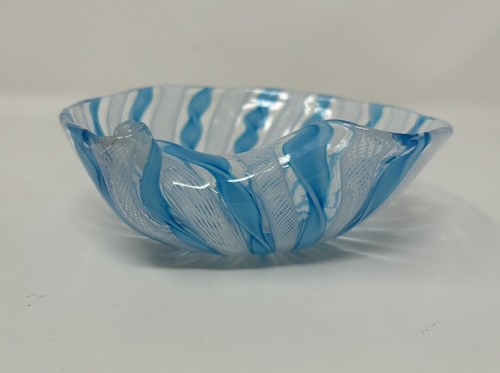Murano Glasband LATTICINO ZANFIRICO blau weiß Bonboniere Schmuckschale 5”x2” - Bild 6 von 10