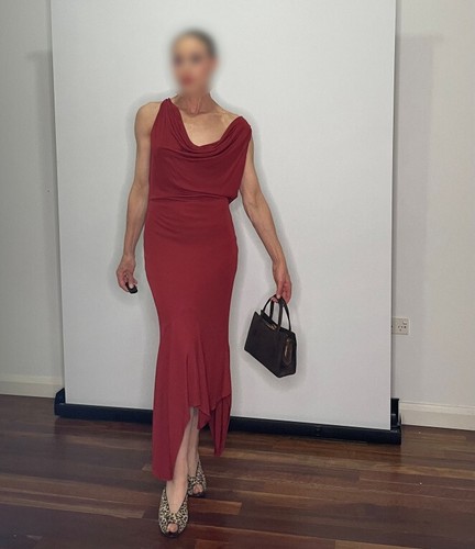 Red Cowl Neck Open Back Evening Gown Dress - Foto 4 di 11