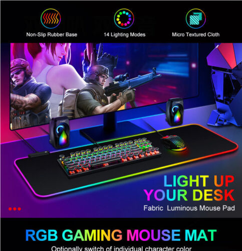 LED Gaming Mouse Pad Large RGB Extended Mousepad Keyboard Desk Anti-slip Mat - Picture 8 of 15