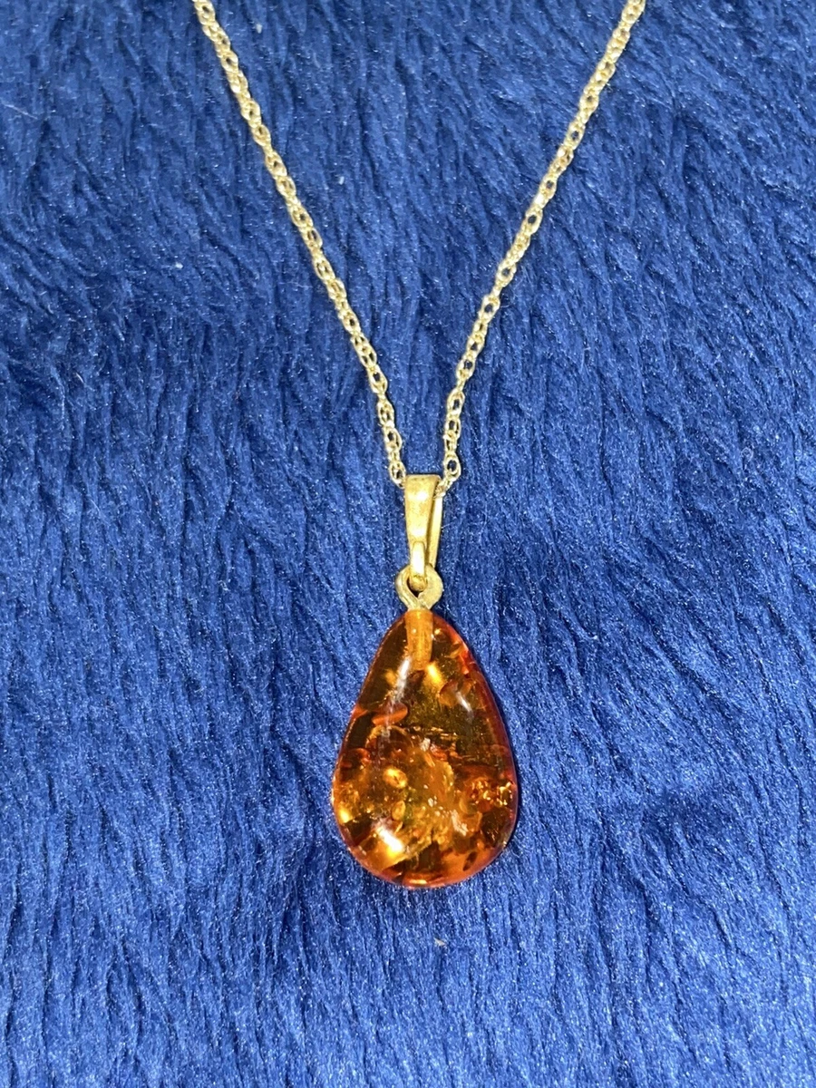 14k Yellow Gold Amber pendant and Necklace 18 eBay