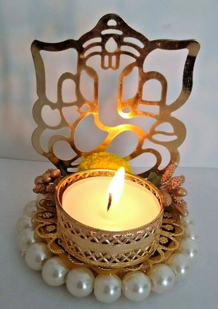 Lord Ganesha Tea light candle holders Diwali Shadow diya hand made home decor