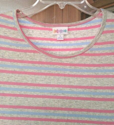 NEW WOMEN'S LULAROE IRMA GRAY PINK BLUE STRIPED OVERSIZE HI LO TOP SIZE S BNWT - Picture 2 of 3