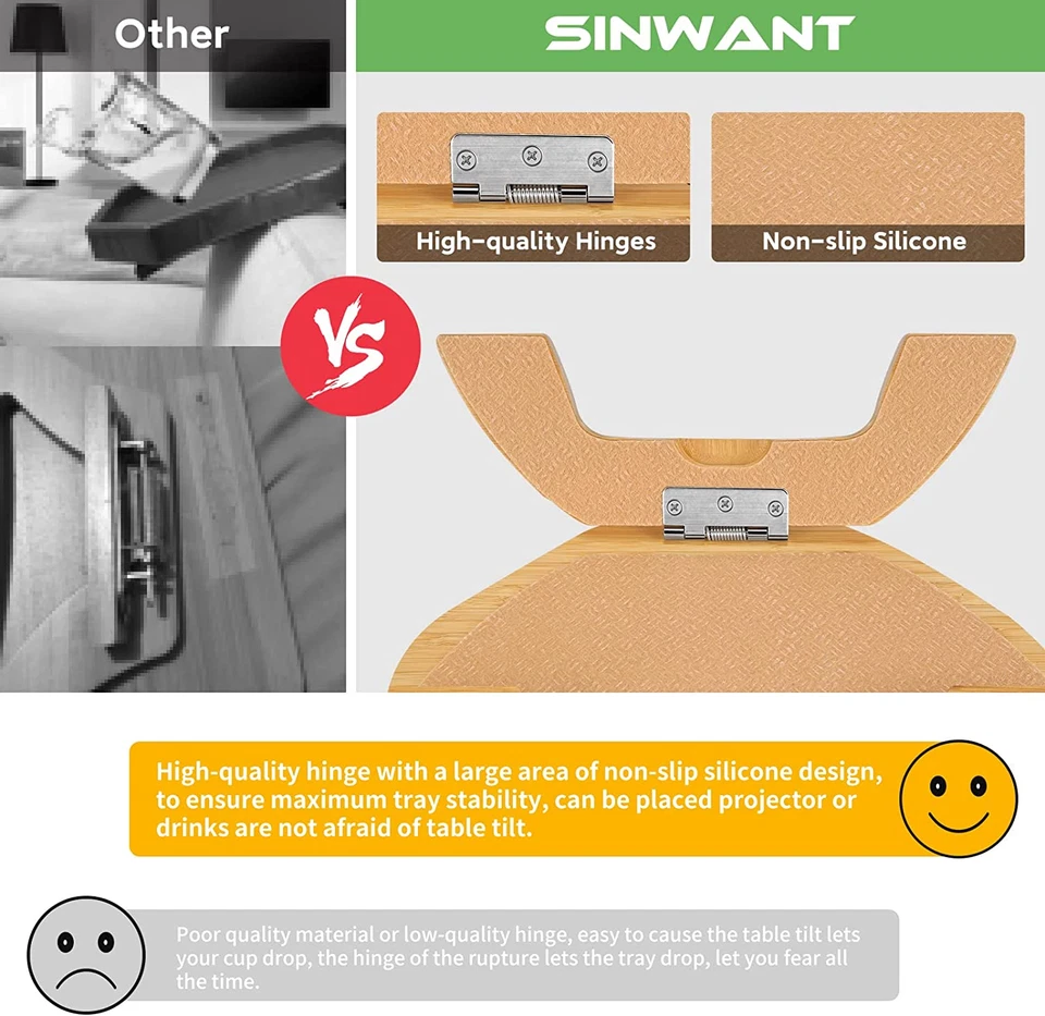 Bamboo Sofa Tray Table Clip on Side Table Couch Arm with 360° Rotating Phone Hol - Image 4 of 4