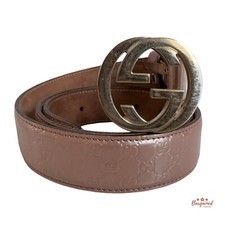 Auth Gucci Rose/Pink Guccissima Leather Gold Interlocking G Buckle Belt 85/34